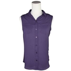 White House Black Market Purple Sleeveless Button Blouse Work Office 00